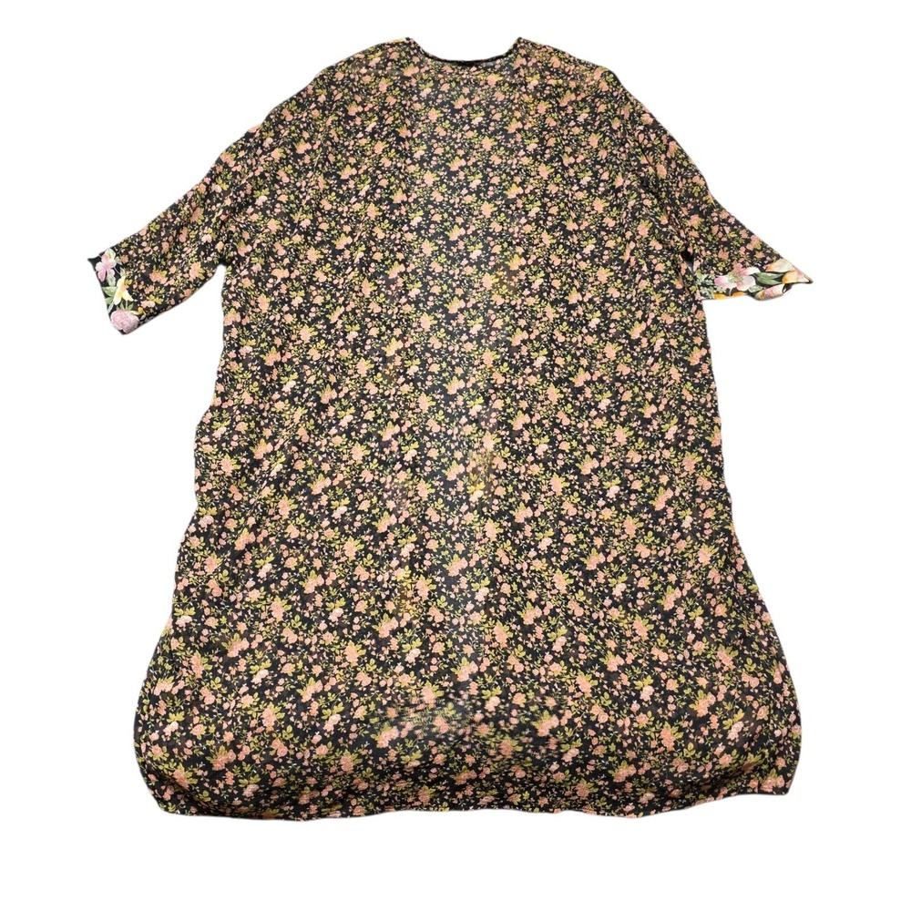 American Eagle Kimono Cardigan Womens S Black Floral Long Duster Sheer Boho - Picture 3 of 11